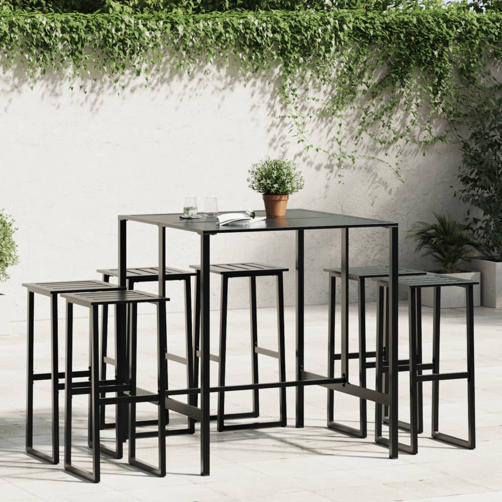 vidaXL 7 Piece Garden Bar Set Black Powder-coated Steel 1