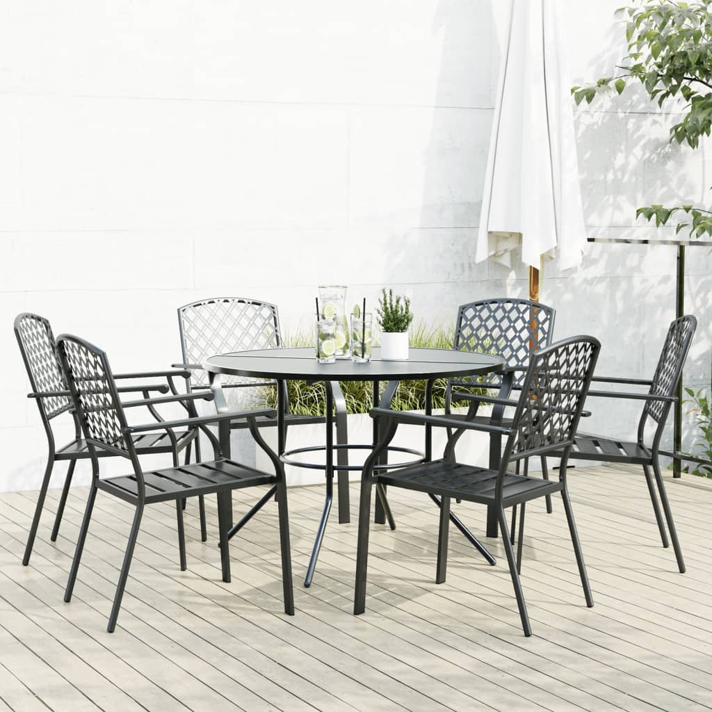 vidaXL Stackable Garden Chair Set 7 pcs Anthracite Powder-coated Steel 1