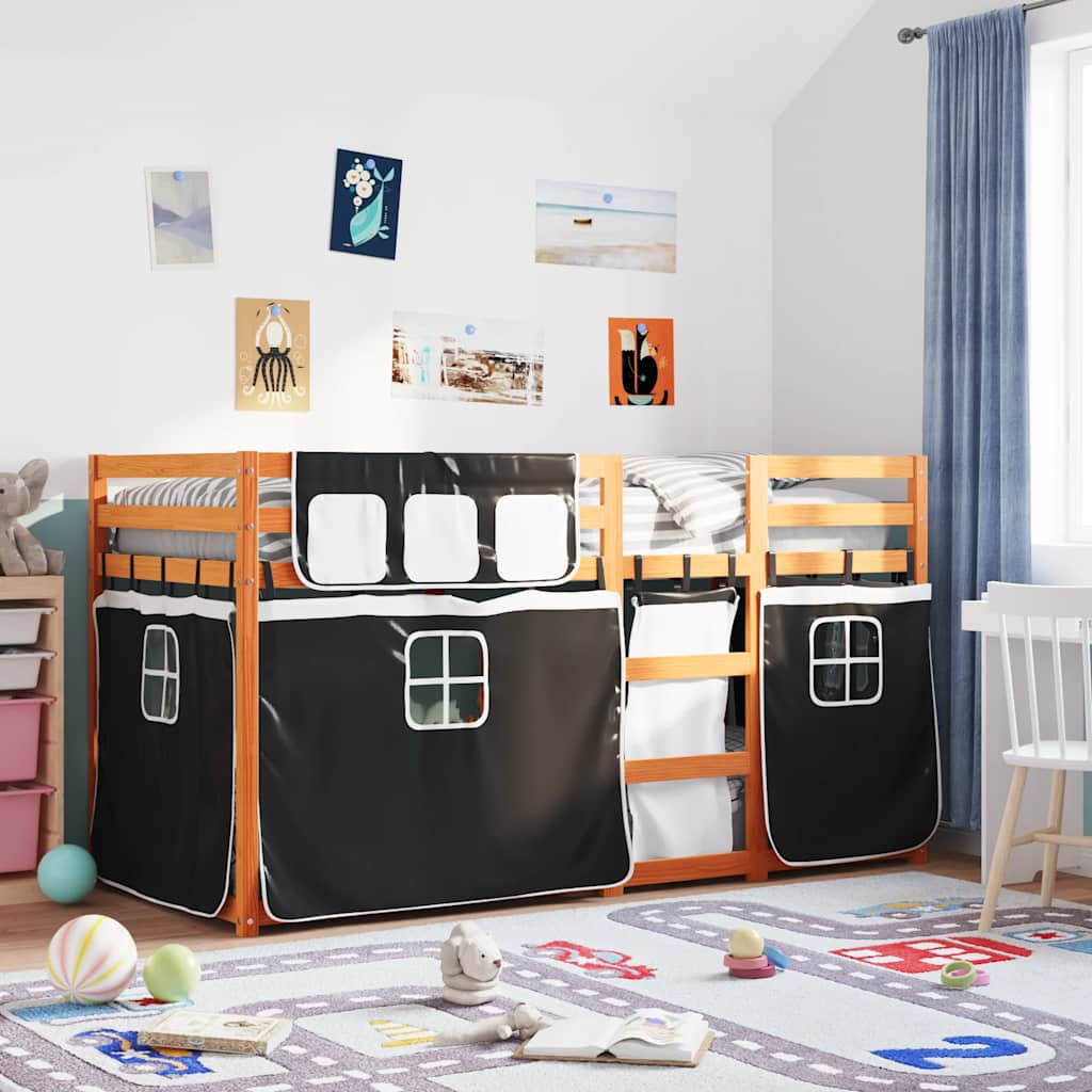Bunk Bed without Mattress Solid Wood Pine Light brown and black 80 cm