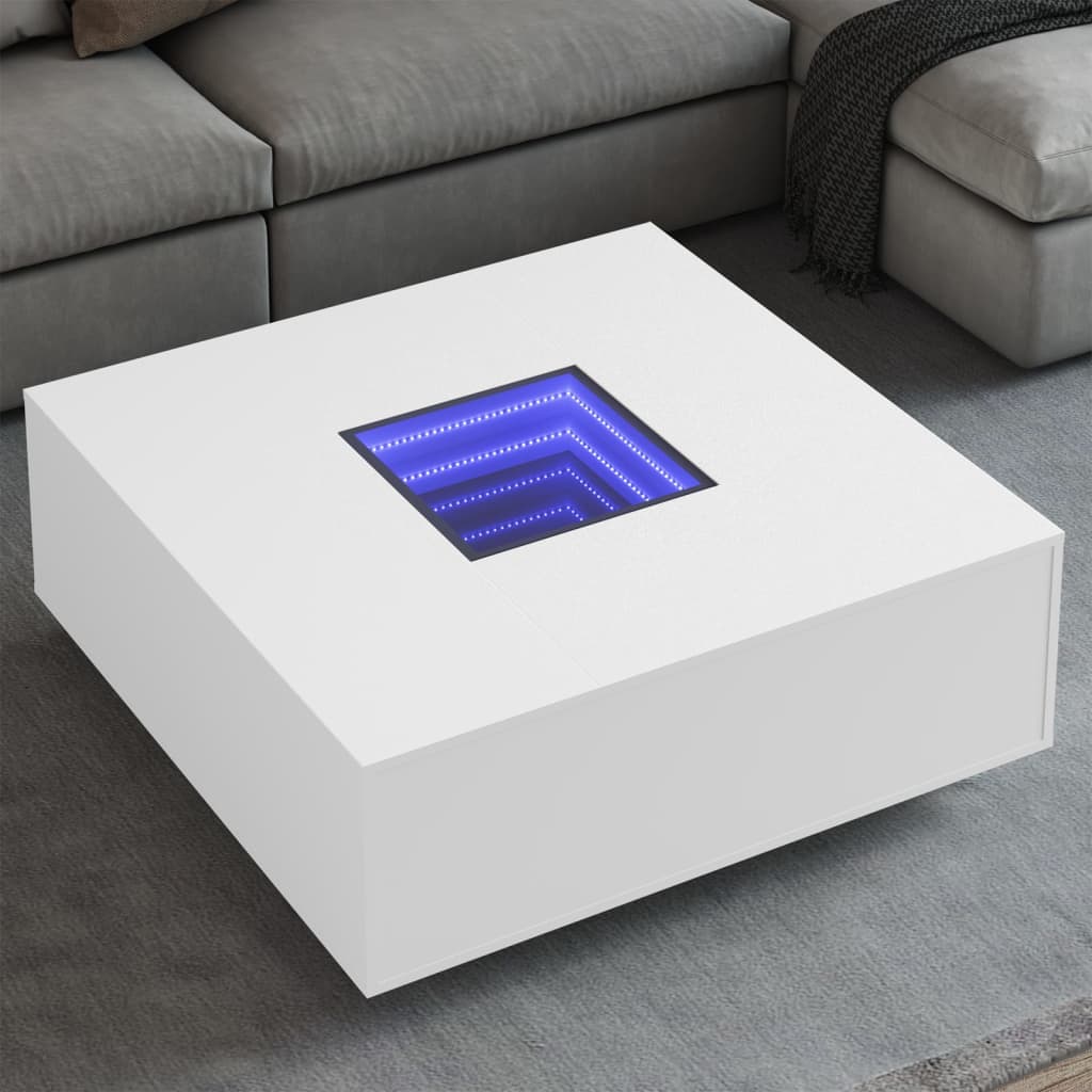 Coffee Table with LED Engineered Wood White 100 cm 100 cm