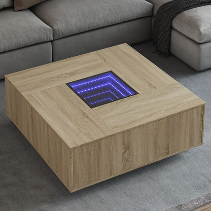 Coffee Table with LED Engineered Wood Sonoma oak 100 cm 100 cm
