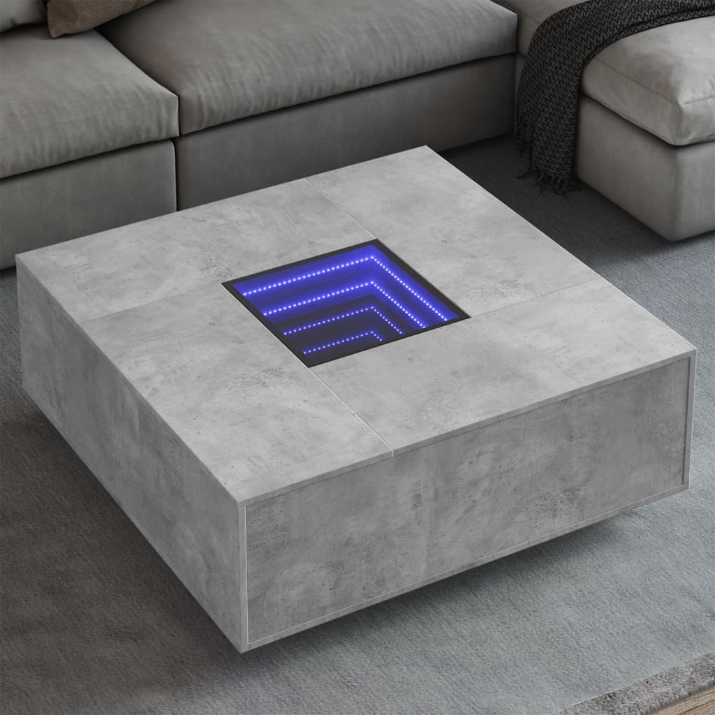 Coffee Table with LED Engineered Wood Concrete grey 100 cm 100 cm