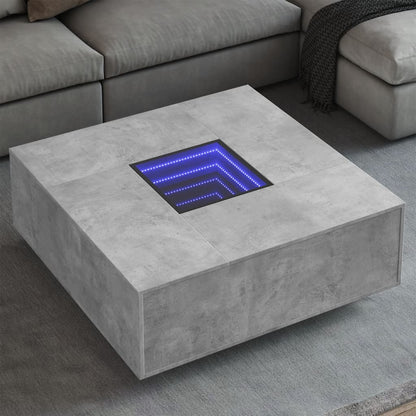 Coffee Table with LED Engineered Wood Concrete grey 100 cm 100 cm