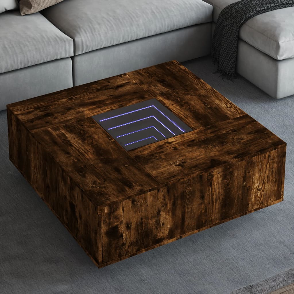 Coffee Table with LED Engineered Wood Smoked oak 100 cm 100 cm