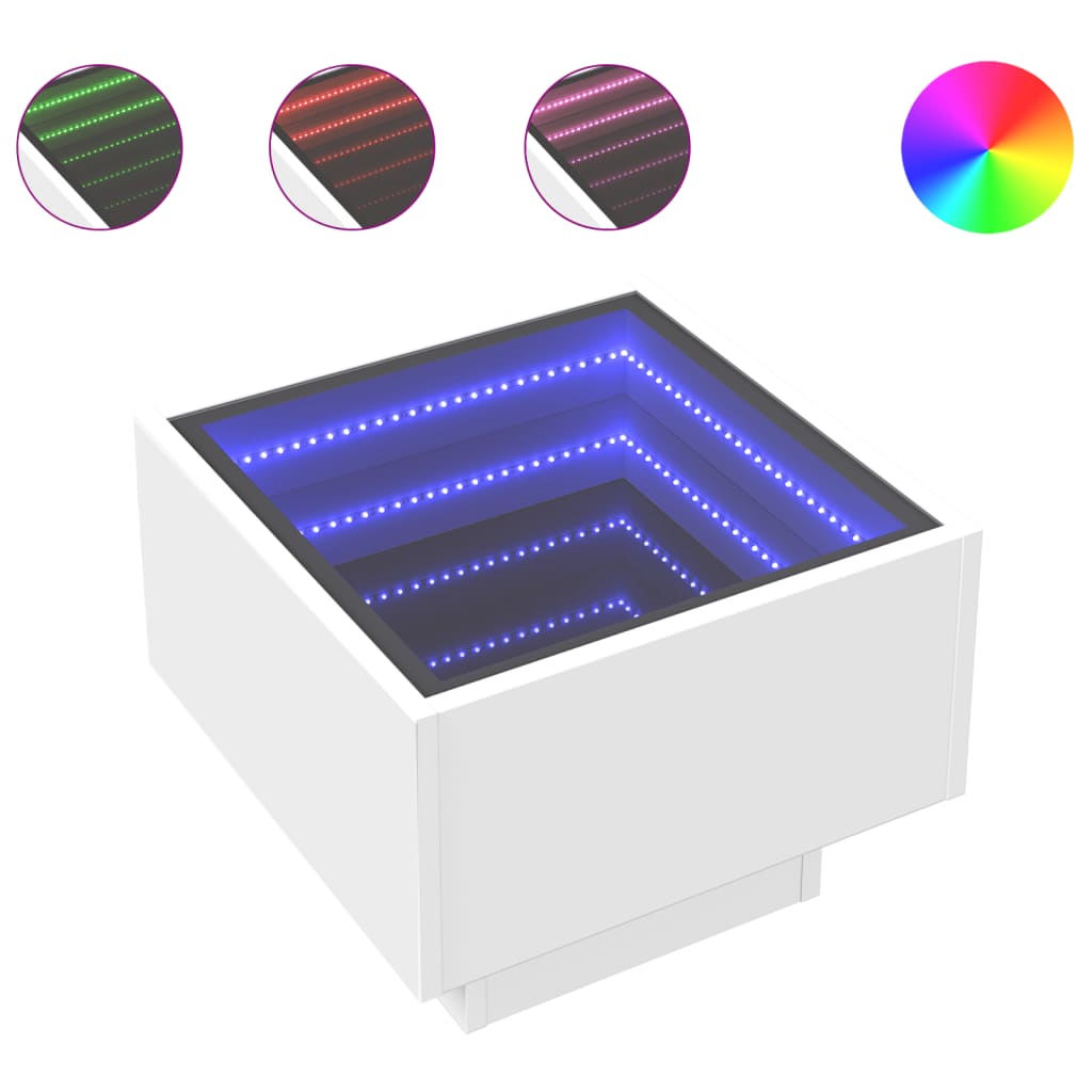 Bedside Table with Infinity LED 40x40x30 cm White