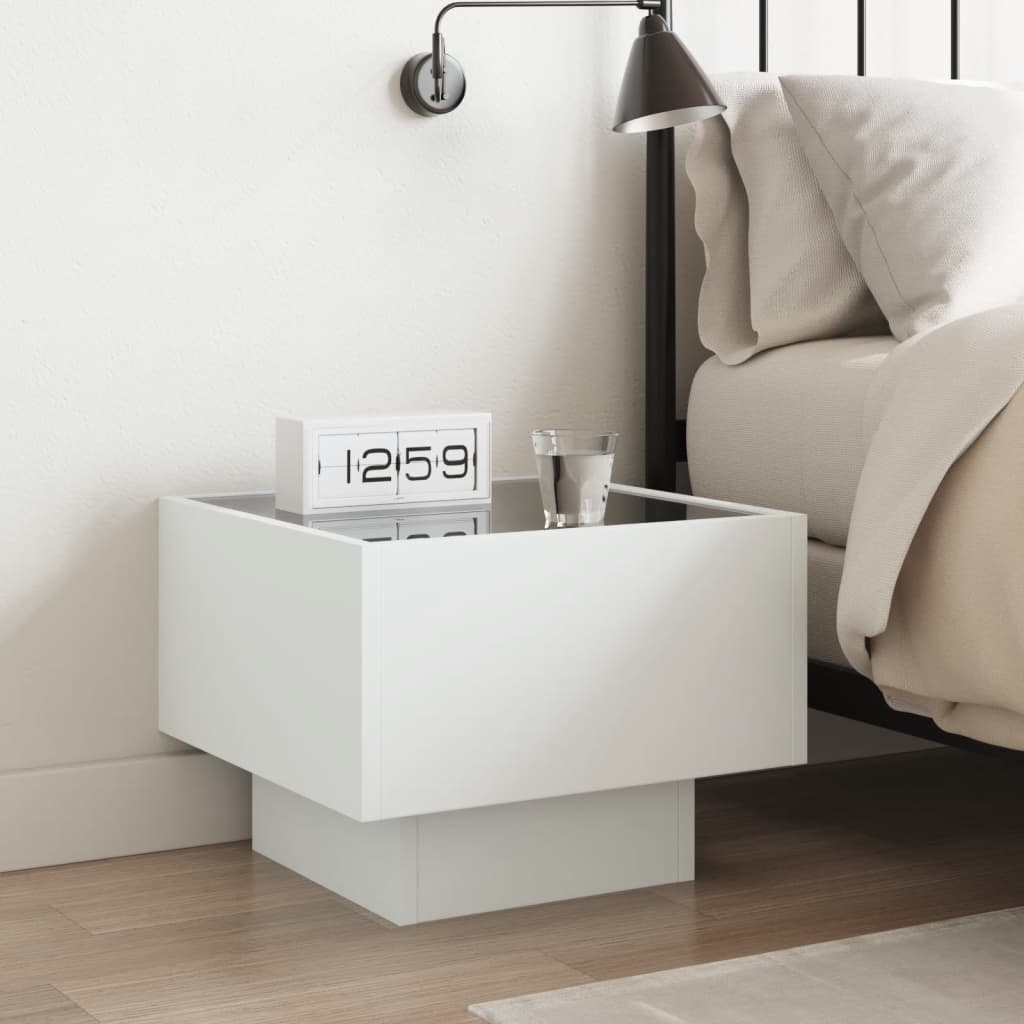 Bedside Table with Infinity LED 40x40x30 cm White