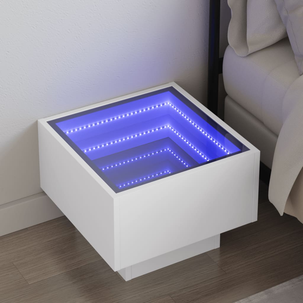 Bedside Table with Infinity LED 40x40x30 cm White