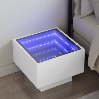 Bedside Table with Infinity LED 40x40x30 cm White