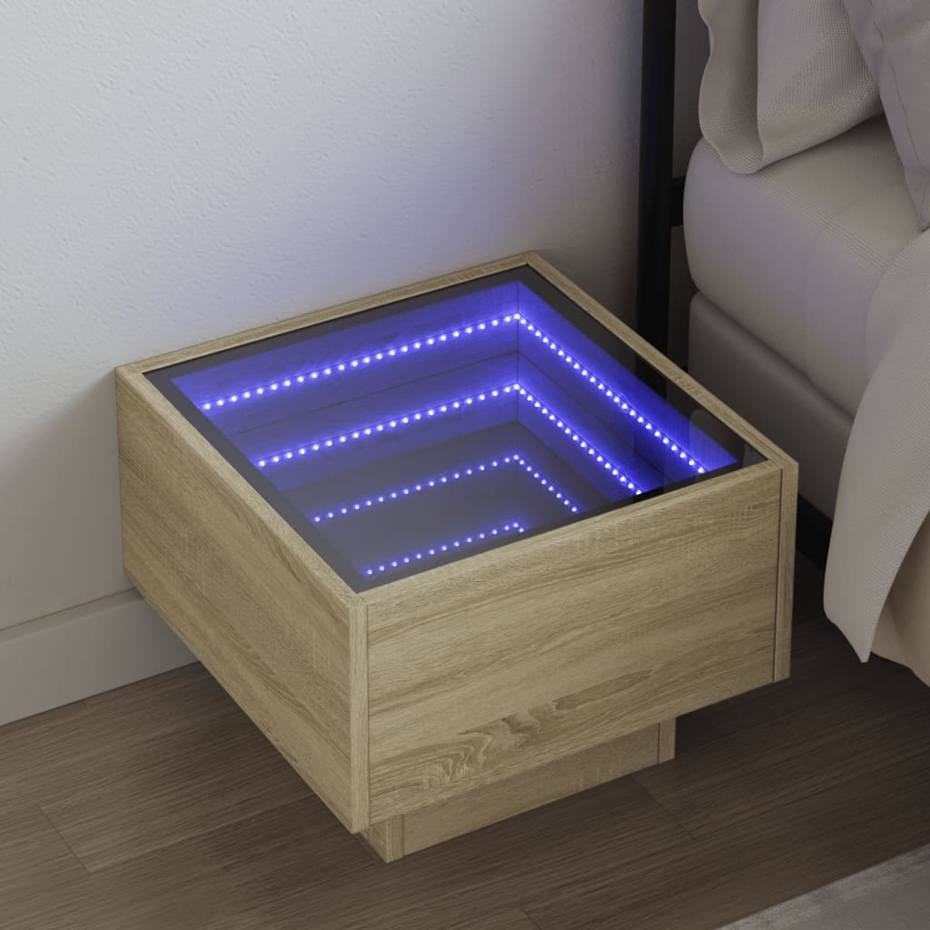 Bedside Table with Infinity LED 40x40x30 cm Sonoma oak