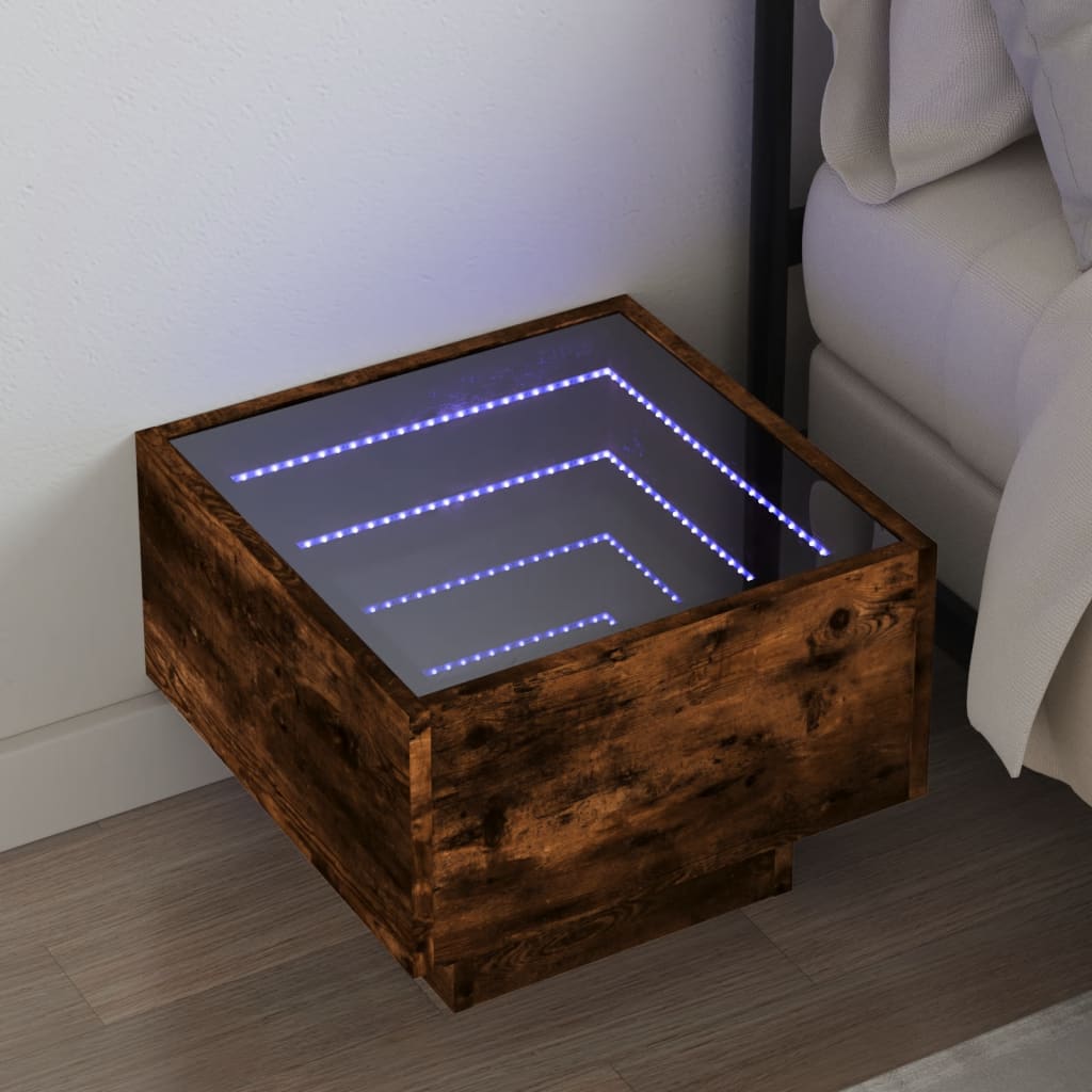 Bedside Table with Infinity LED 40x40x30 cm Smoked oak