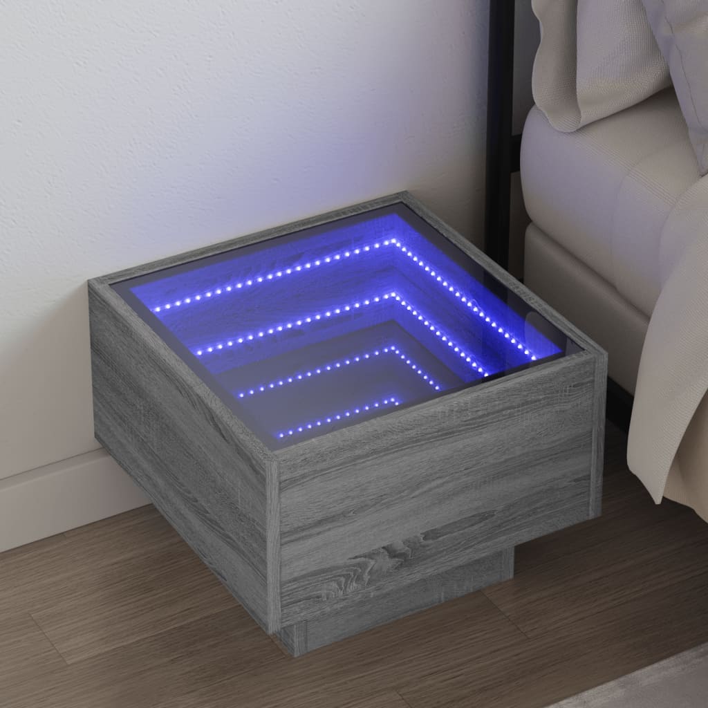 Bedside Table with Infinity LED 40x40x30 cm Grey sonoma
