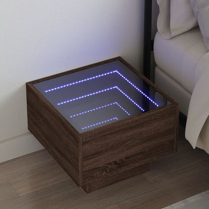 Bedside Table with Infinity LED 40x40x30 cm Brown oak