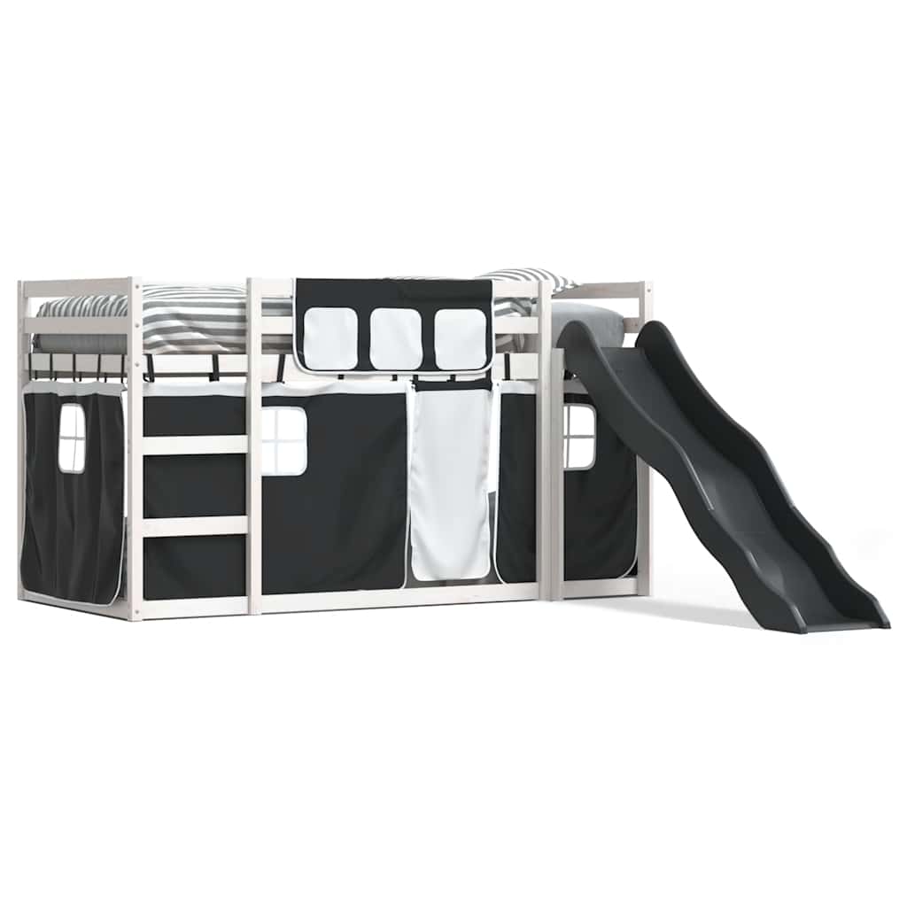 Bunk Bed without Mattress with Slide and Curtains Pink White and black 90 cm