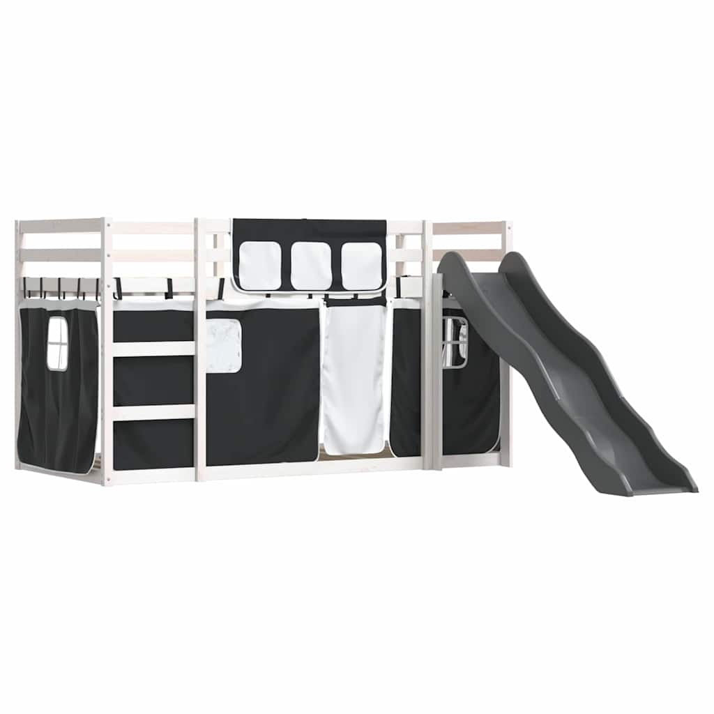 Bunk Bed without Mattress with Slide and Curtains Pink White and black 90 cm