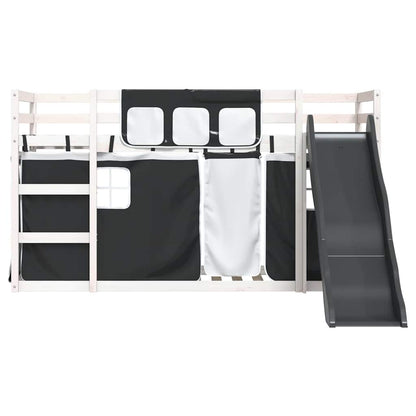 Bunk Bed without Mattress with Slide and Curtains Pink White and black 90 cm