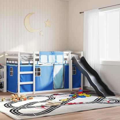 Bunk Bed without Mattress with Slide and Curtains Pink White and blue 90 cm