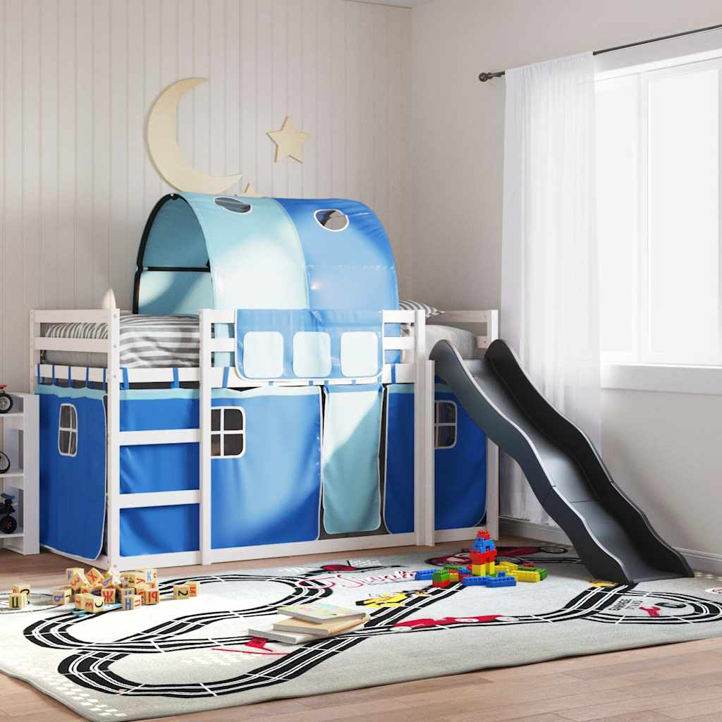 vidaXL Bunk Bed without Mattress with Slide and Curtains Blue 90x200cm 1
