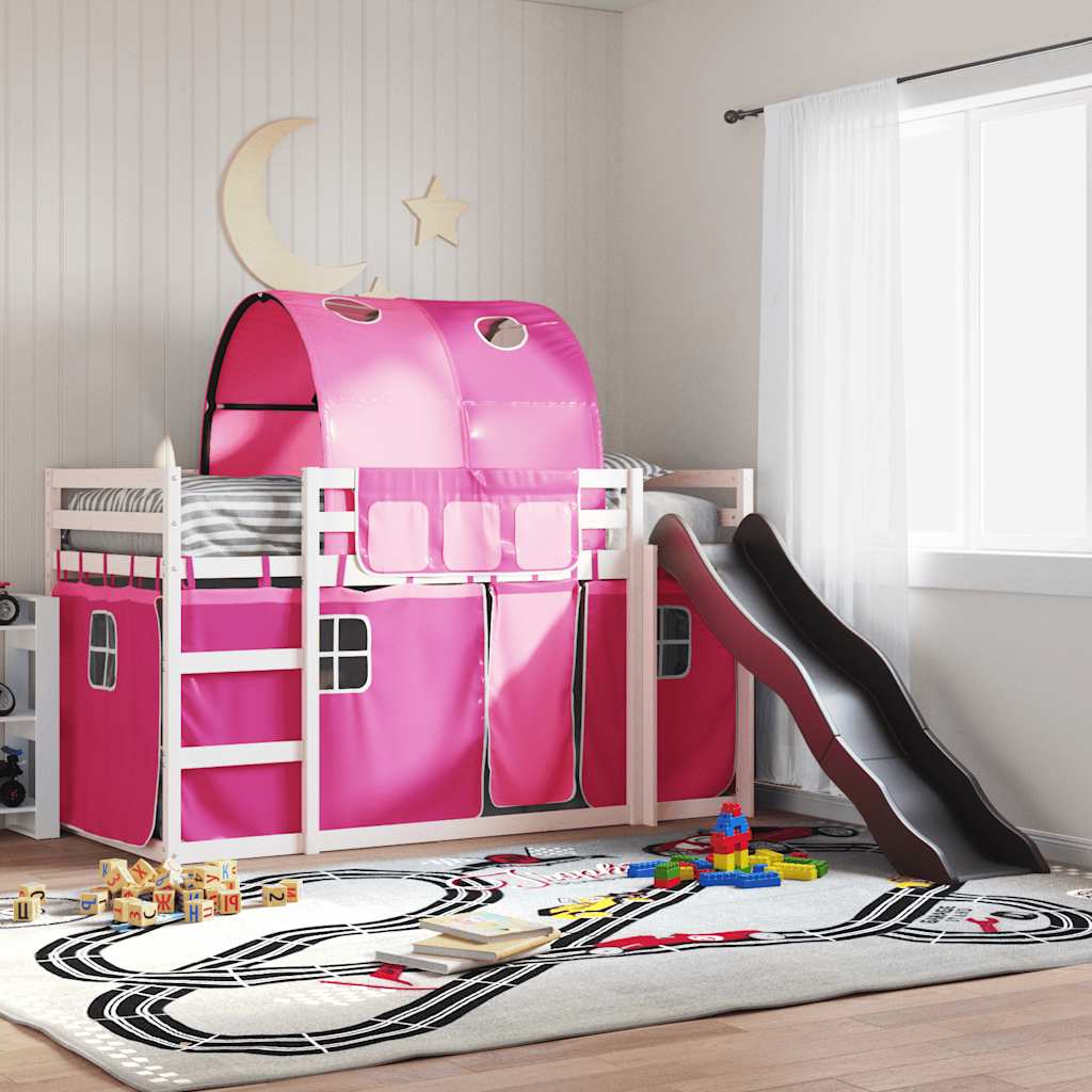 vidaXL Bunk Bed without Mattress with Slide and Curtains Pink 90x200cm 1