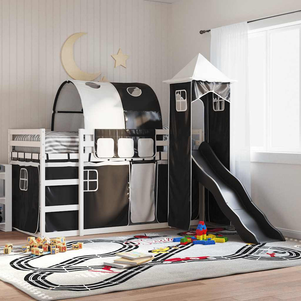 vidaXL Bunk Bed without Mattress with Slide and Curtains