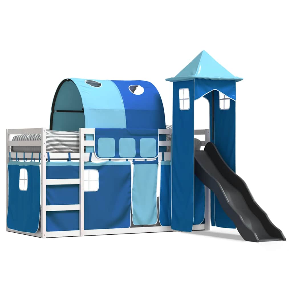 vidaXL Bunk Bed without Mattress with Slide and Curtains Blue 90x200cm 2
