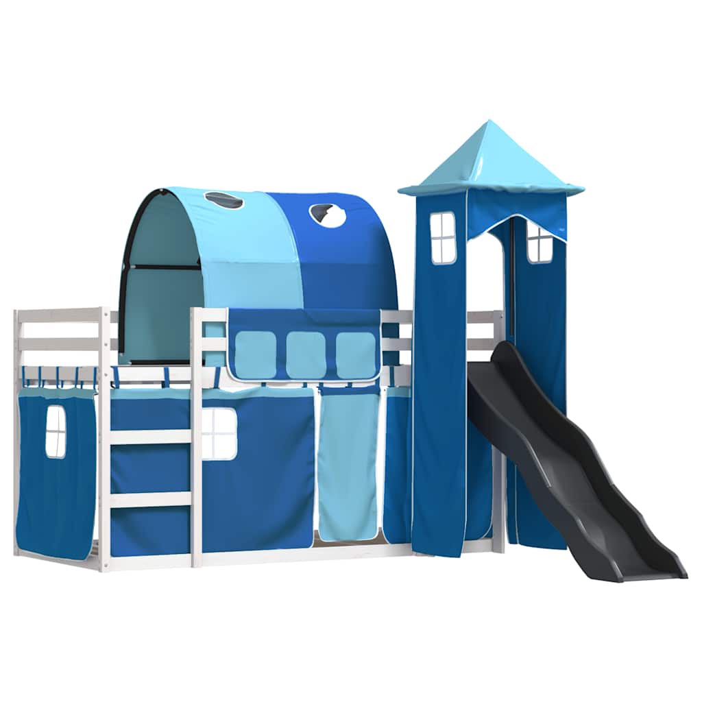 vidaXL Bunk Bed without Mattress with Slide and Curtains Blue 90x200cm 3