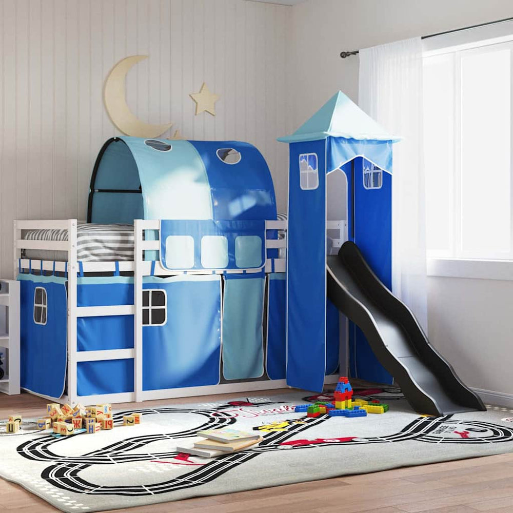 vidaXL Bunk Bed without Mattress with Slide and Curtains Blue 90x200cm
