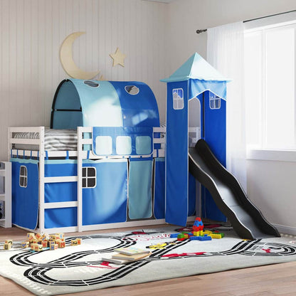 vidaXL Bunk Bed without Mattress with Slide and Curtains Blue 90x200cm 1