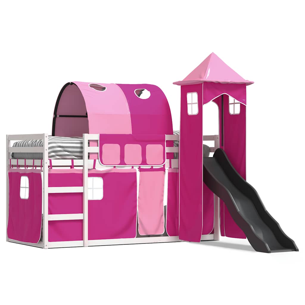 vidaXL Bunk Bed without Mattress with Slide and Curtains Pink 90x200cm 2