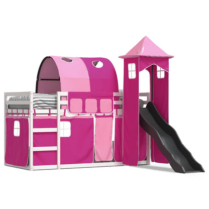 vidaXL Bunk Bed without Mattress with Slide and Curtains Pink 90x200cm 2