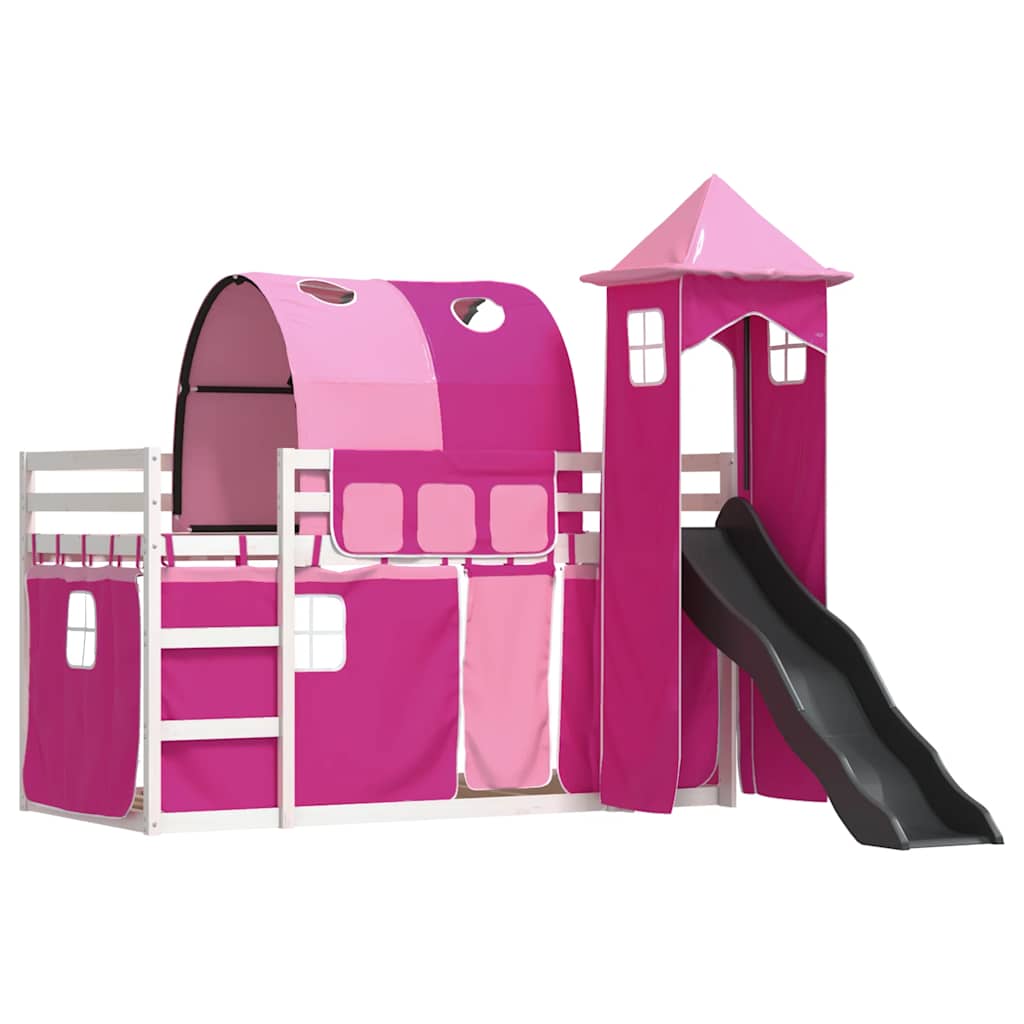 vidaXL Bunk Bed without Mattress with Slide and Curtains Pink 90x200cm 3
