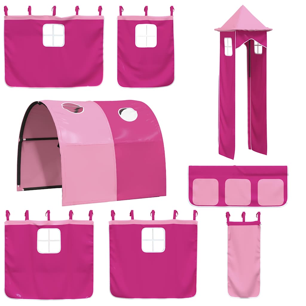 vidaXL Bunk Bed without Mattress with Slide and Curtains Pink 90x200cm 4