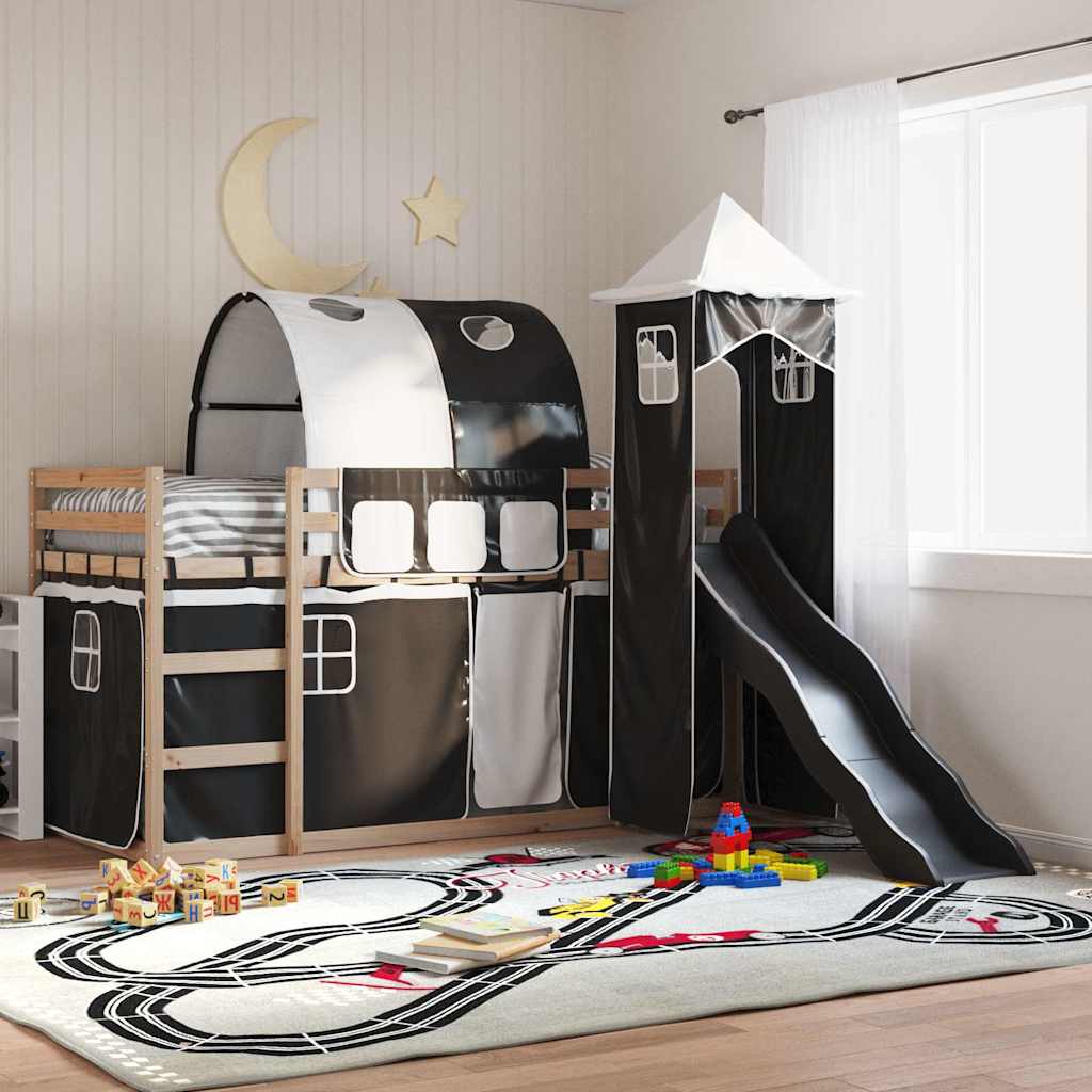 vidaXL Bunk Bed without Mattress with Slide and Curtains