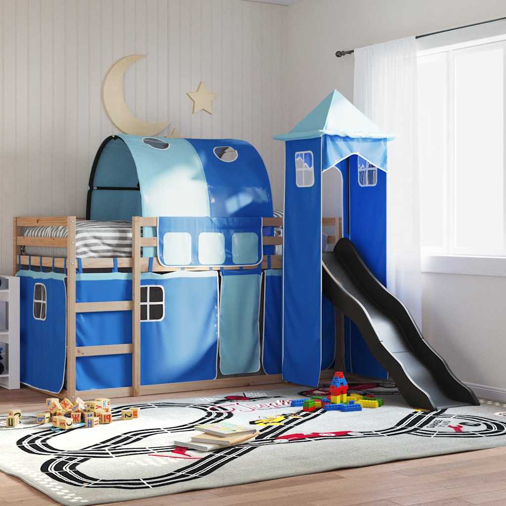 vidaXL Bunk Bed without Mattress with Slide and Curtains