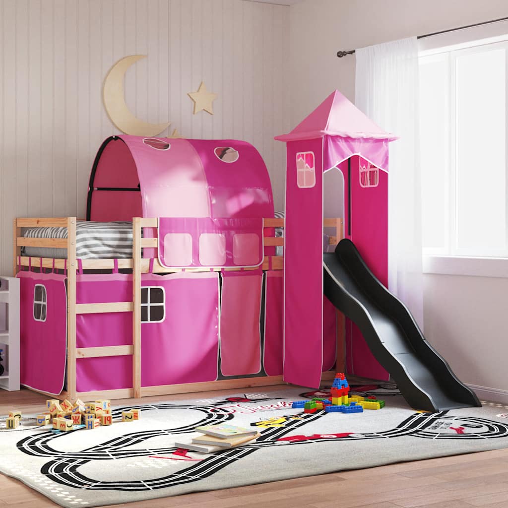 vidaXL Bunk Bed without Mattress with Slide and Curtains