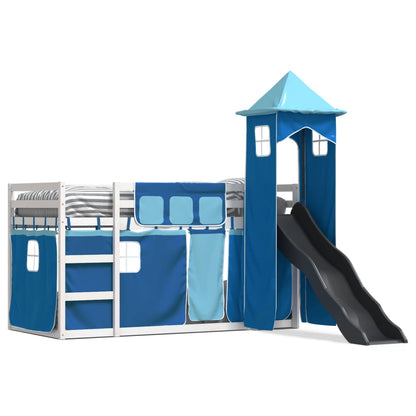 vidaXL Bunk Bed without Mattress with Slide and Curtains Blue 90x200cm 2
