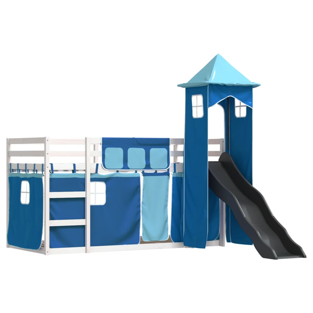 vidaXL Bunk Bed without Mattress with Slide and Curtains Blue 90x200cm 3