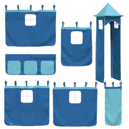 vidaXL Bunk Bed without Mattress with Slide and Curtains Blue 90x200cm 4