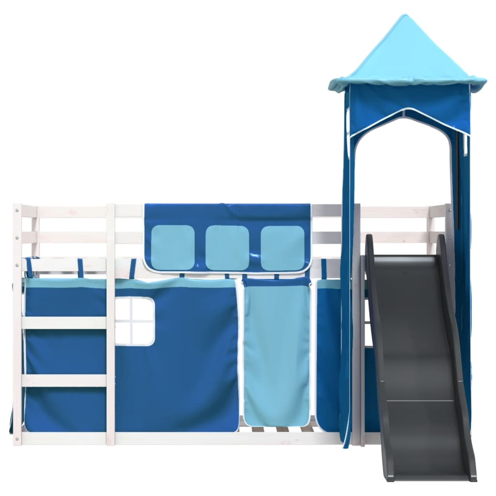 vidaXL Bunk Bed without Mattress with Slide and Curtains Blue 90x200cm 5