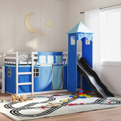 vidaXL Bunk Bed without Mattress with Slide and Curtains Blue 90x200cm 1