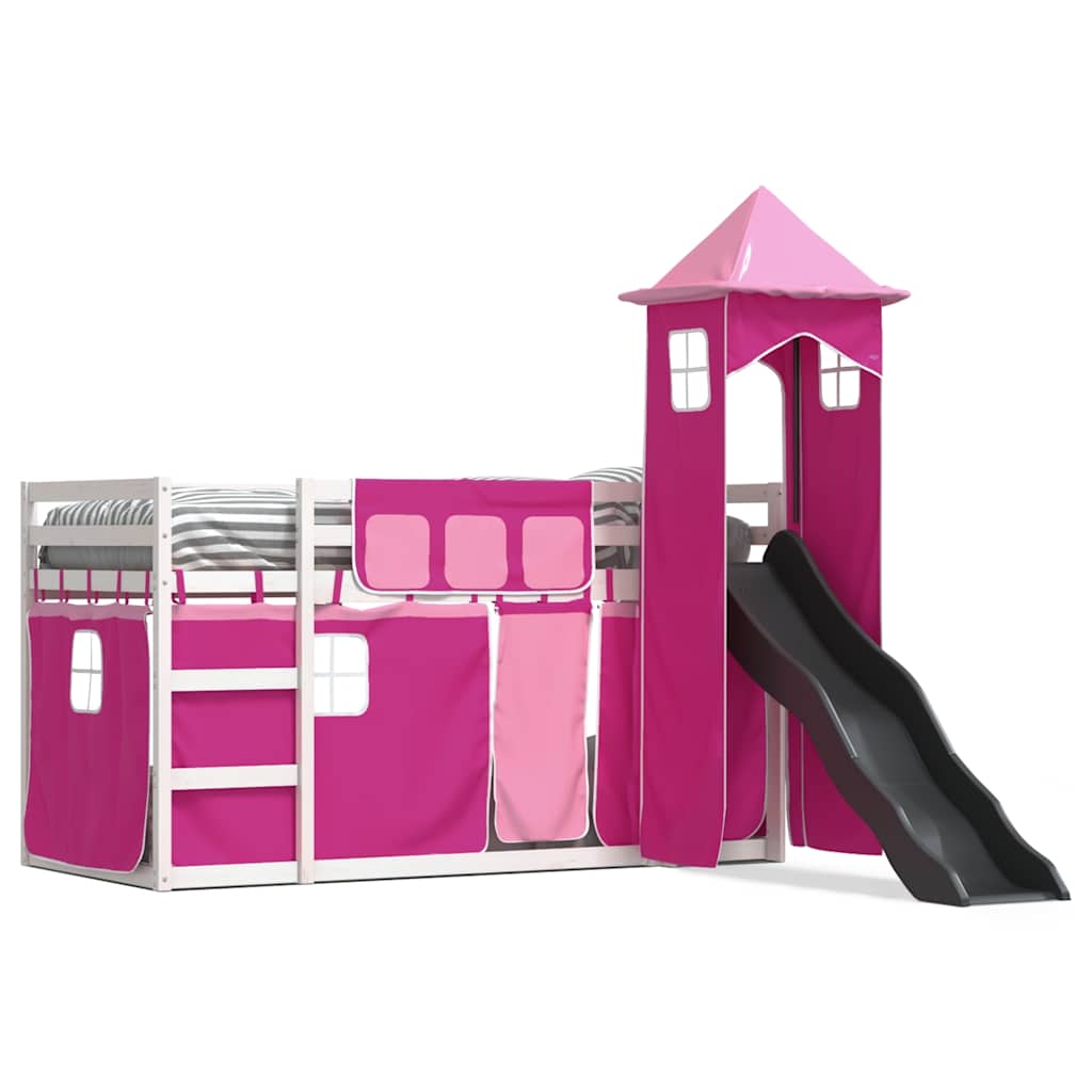 vidaXL Bunk Bed without Mattress with Slide and Curtains Pink 90x200cm 2