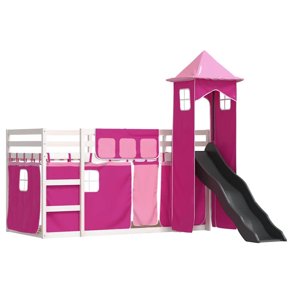 vidaXL Bunk Bed without Mattress with Slide and Curtains Pink 90x200cm 3