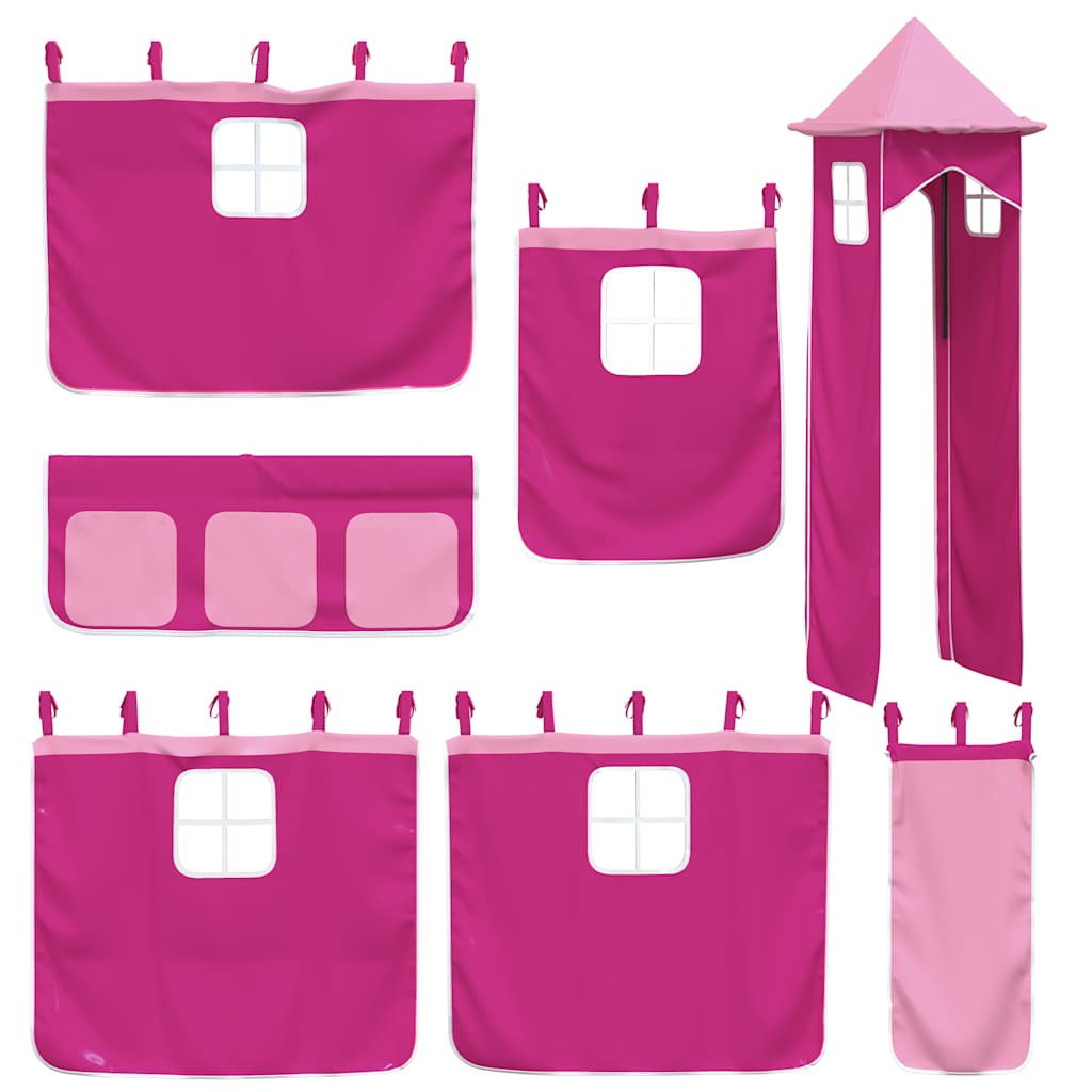 vidaXL Bunk Bed without Mattress with Slide and Curtains Pink 90x200cm 4