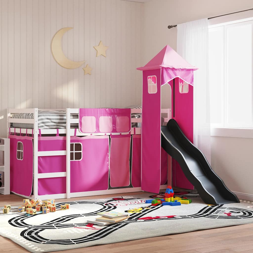 vidaXL Bunk Bed without Mattress with Slide and Curtains Pink 90x200cm 1