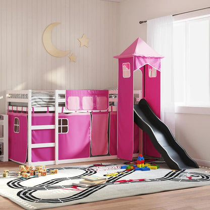 vidaXL Bunk Bed without Mattress with Slide and Curtains Pink 90x200cm 1