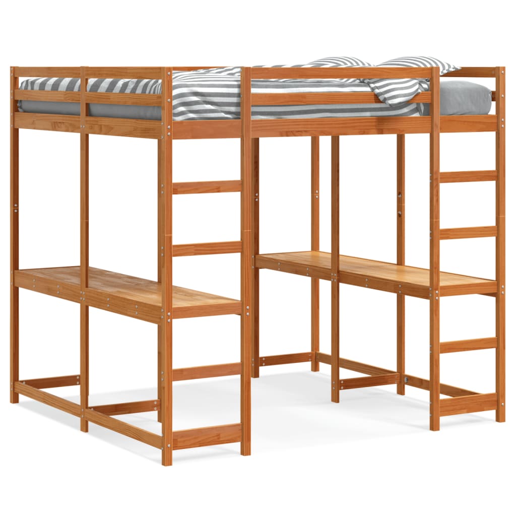 vidaXL Loft Bed with Desk and Ladder Wax Brown 160x200 cm Solid Wood Pine 2