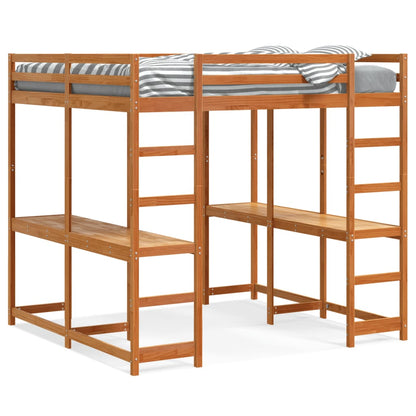 vidaXL Loft Bed with Desk and Ladder Wax Brown 160x200 cm Solid Wood Pine 2
