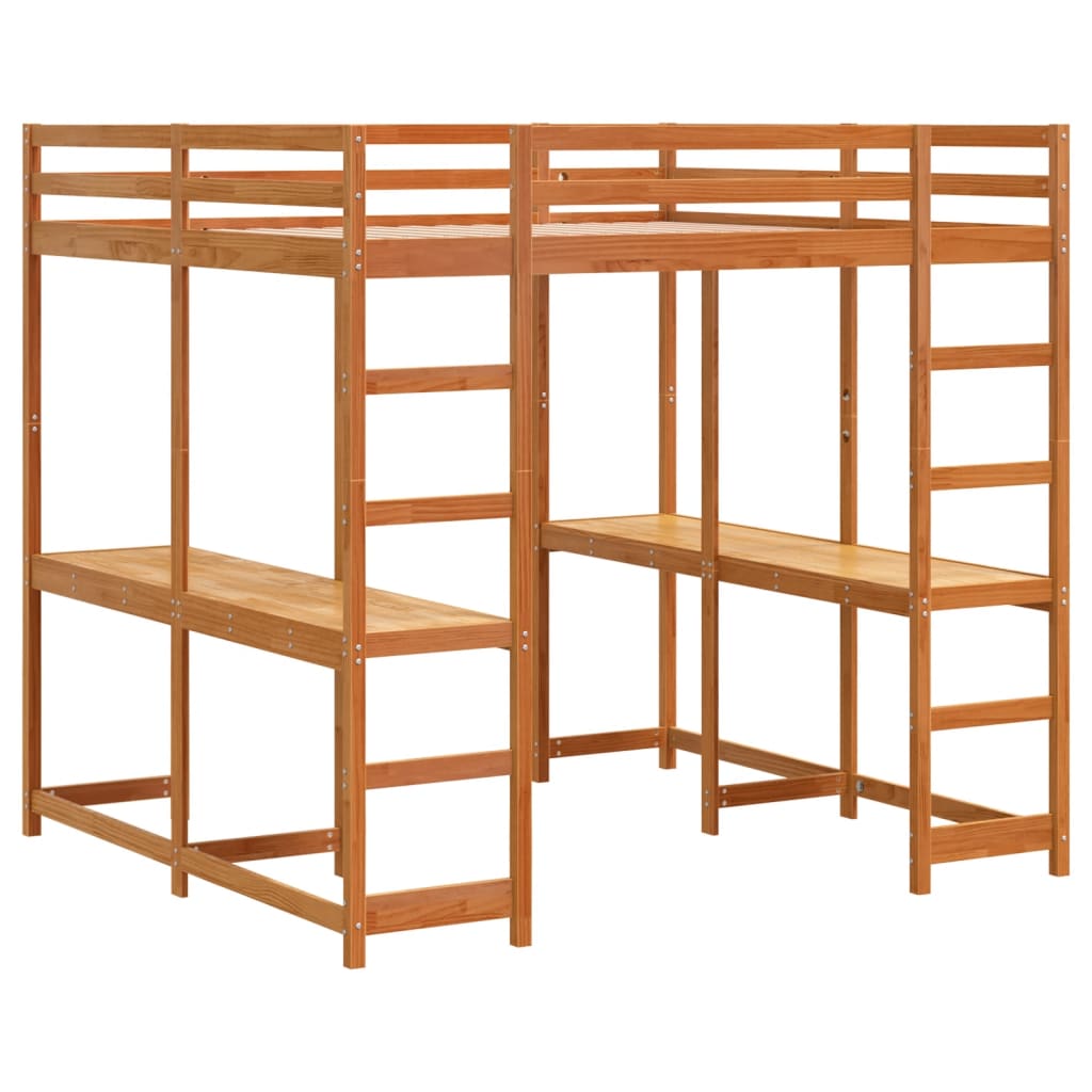 vidaXL Loft Bed with Desk and Ladder Wax Brown 160x200 cm Solid Wood Pine 3