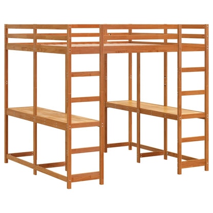 vidaXL Loft Bed with Desk and Ladder Wax Brown 160x200 cm Solid Wood Pine 3