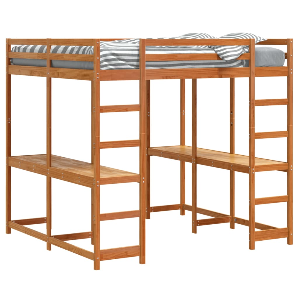vidaXL Loft Bed with Desk and Ladder Wax Brown 160x200 cm Solid Wood Pine 4