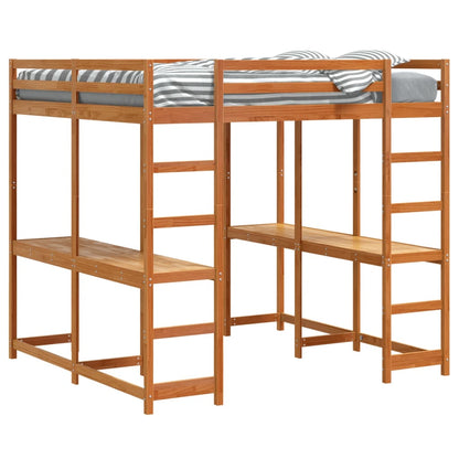 vidaXL Loft Bed with Desk and Ladder Wax Brown 160x200 cm Solid Wood Pine 4
